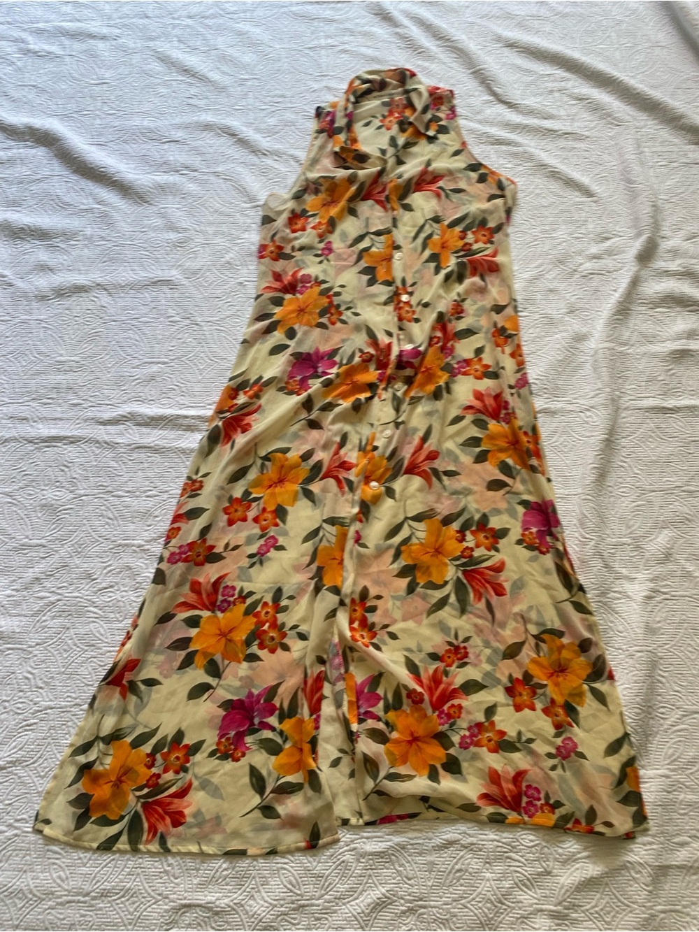 Victoria's Secret Cream Halter Maxi Dress with Orange & Pink Floral Print